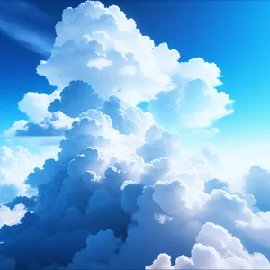 High Summer Sky with Fluffy Clouds