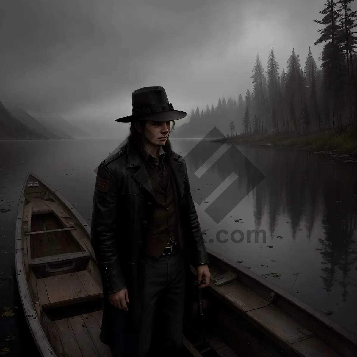Picture of Stylish man in hat and trench coat outdoors.
