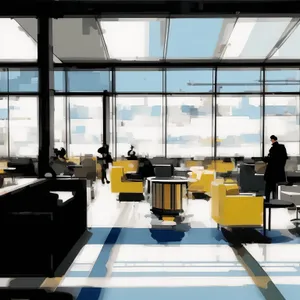 Modern restaurant interior with elegant furniture and decor.