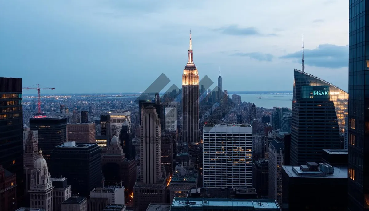 Picture of Modern city financial district skyline at night.