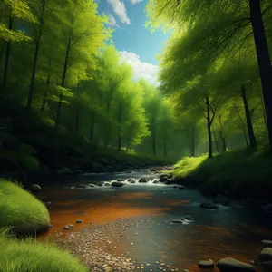 Serene River Flow Through Mountainous Forest