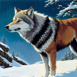 Majestic Winter Canine - Red Wolf