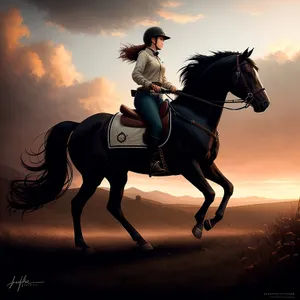 Silhouette of Cowboy Riding Stallion at Sunset