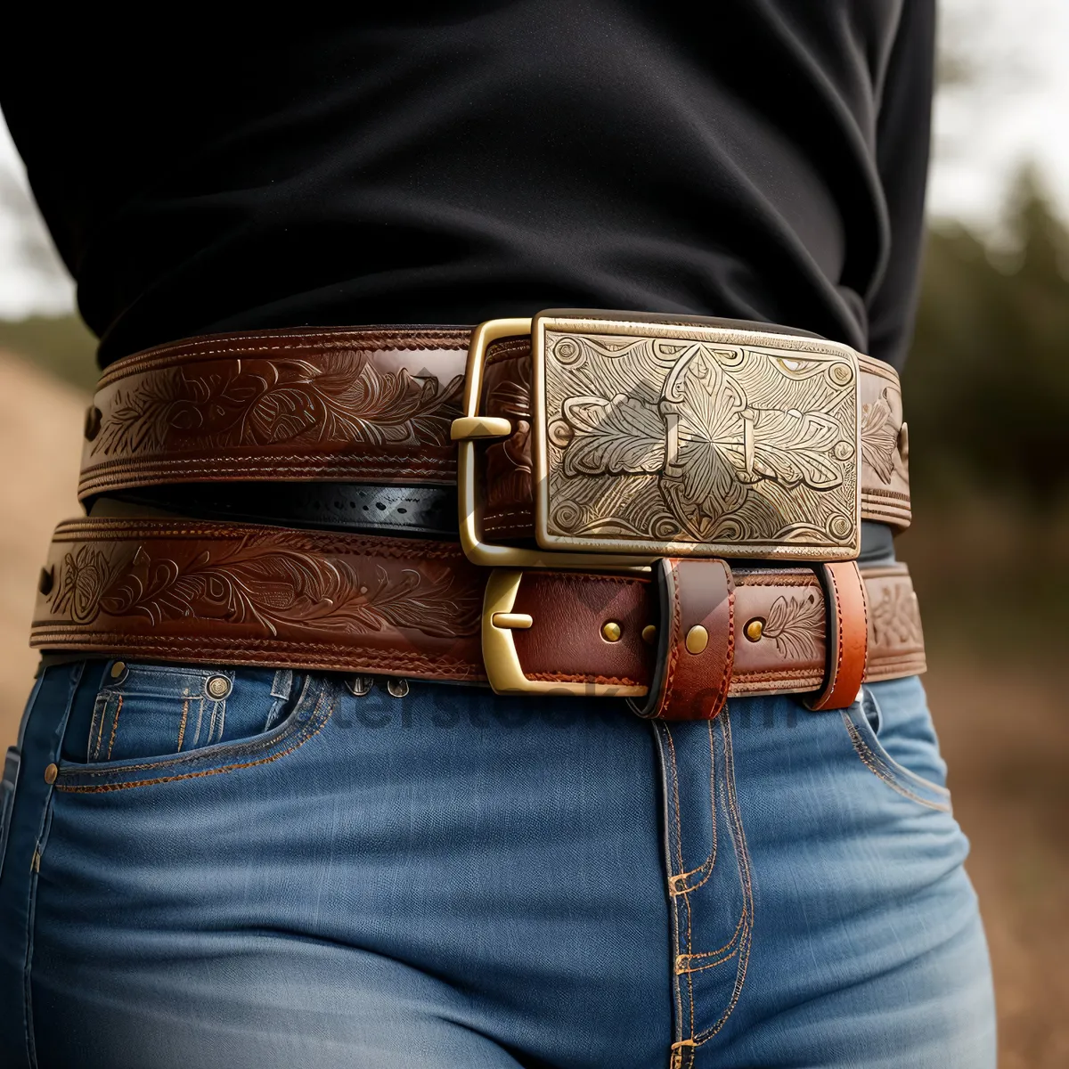 Picture of Stylish Denim Jeans with Buckle Fastener