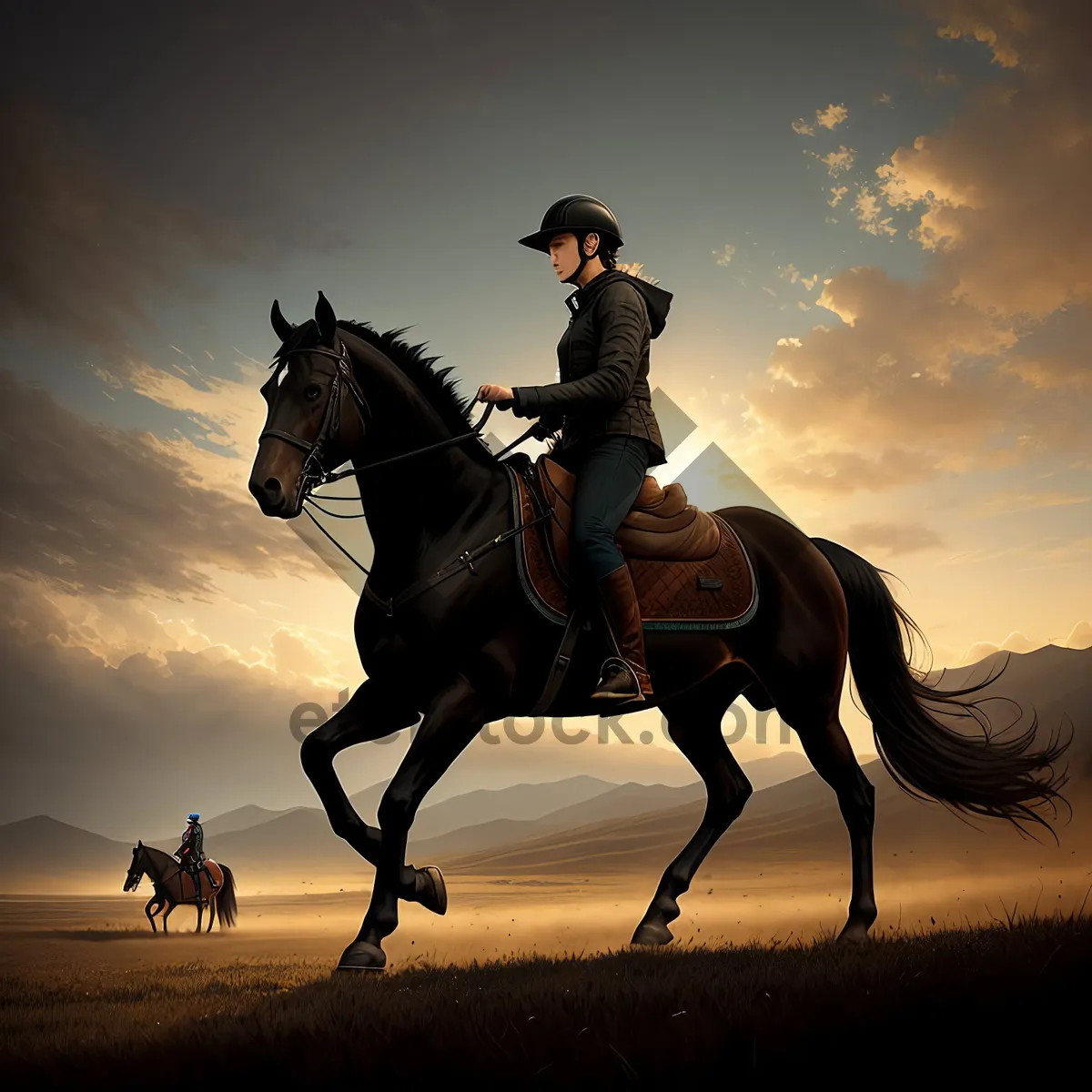 Picture of Riding instructor on majestic stallion in equestrian sport