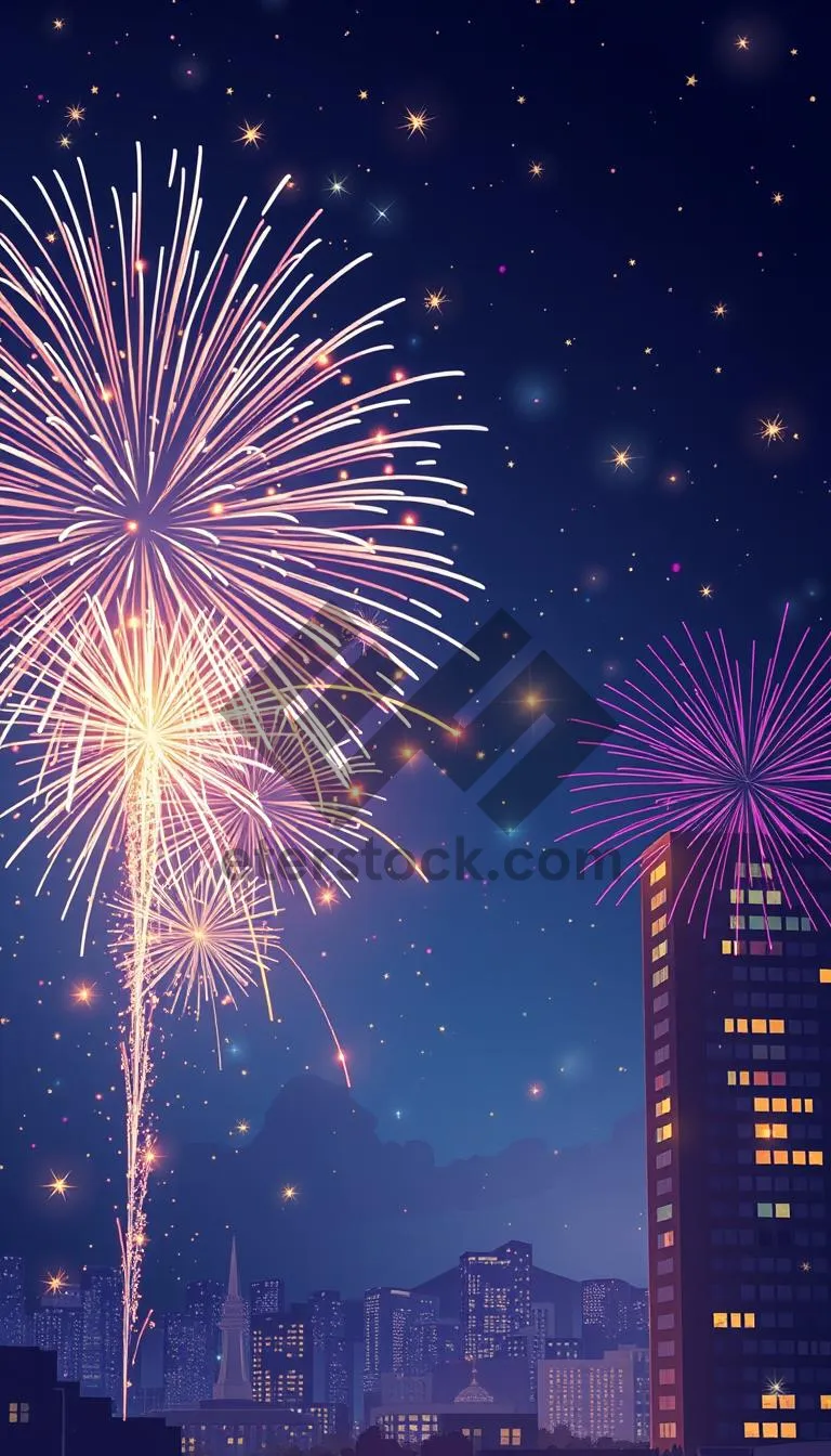 Picture of Colorful Firework Celebration Display in the Night Sky