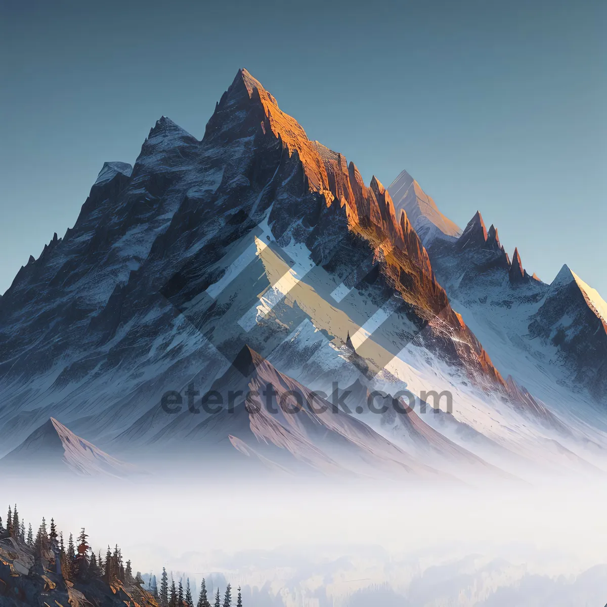 Picture of Snowy Mountain Peak Amidst Glacial Landscape