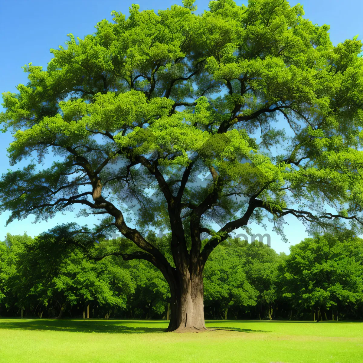 Picture of Serene Summer Landscape with Oak Tree in Countryside