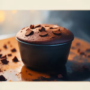 Delicious chocolate cake and cappuccino for breakfast