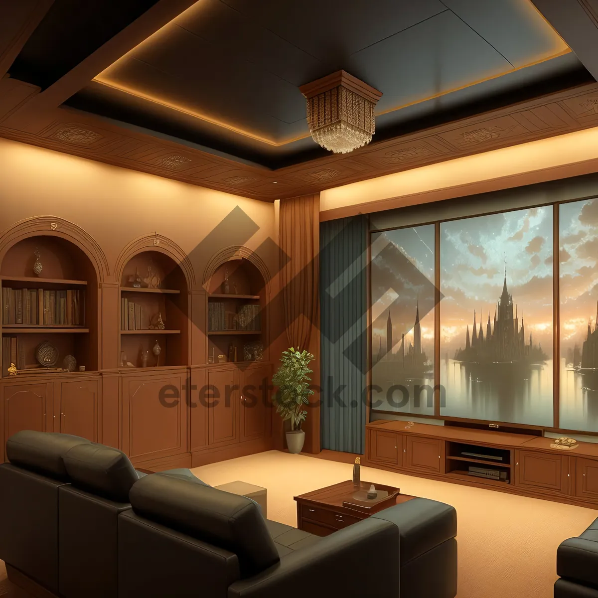 Picture of Modern luxury home theater room with comfortable chairs