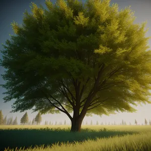 Golden Autumn Forest Scene with Acacia Trees