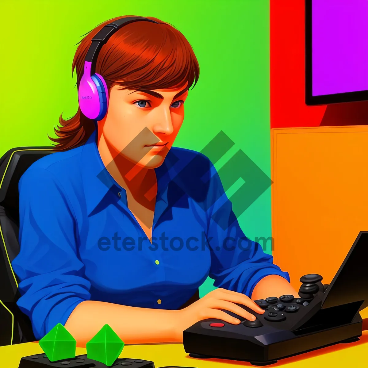 Picture of Smiling businesswoman working on laptop in office
