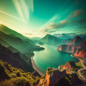 Golden Horizon over Majestic Mountain Landscape