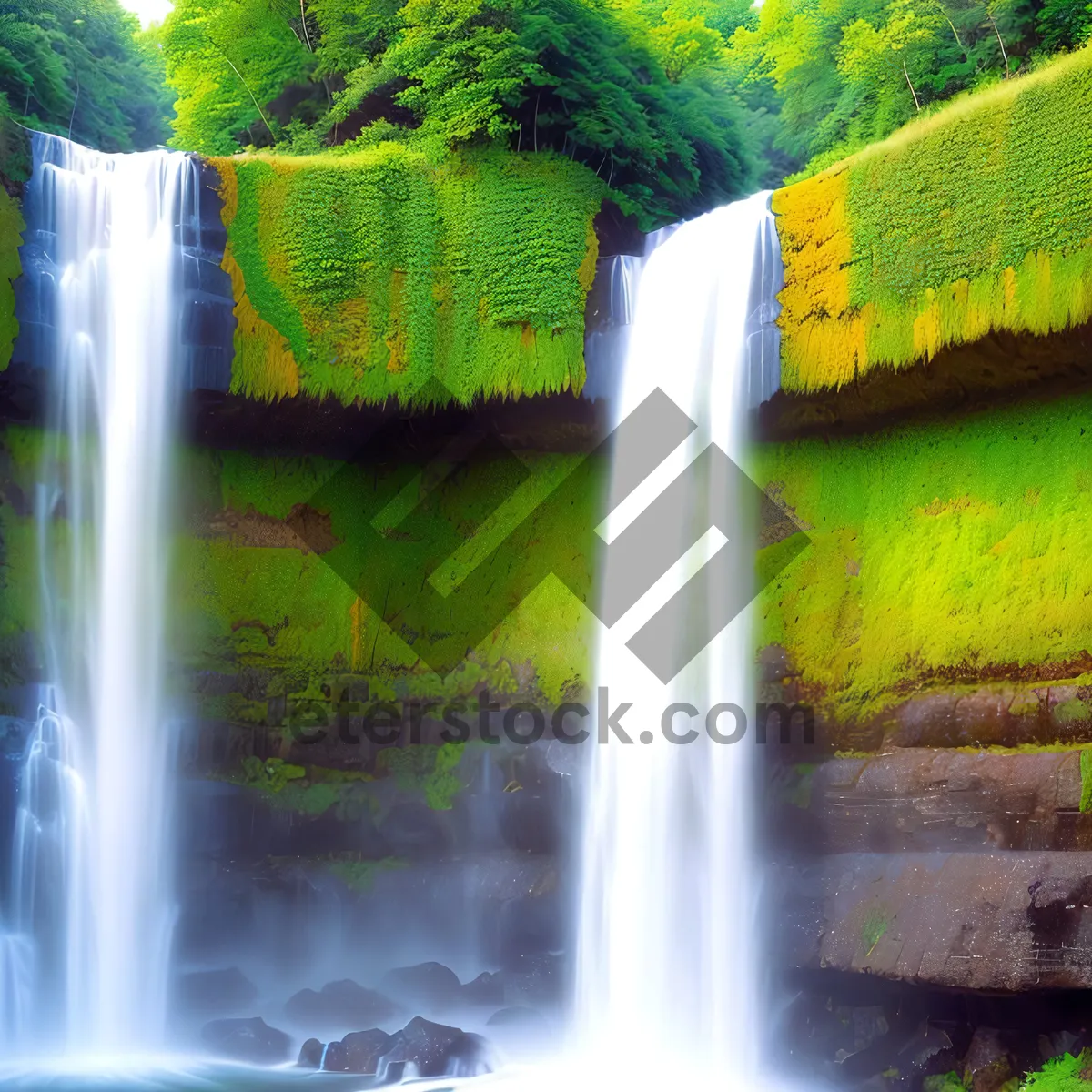 Picture of Serene Forest Waterfall Flowing Through Rocks