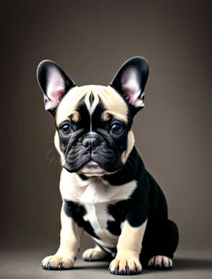 Bulldog Puppy Sitting in Studio - Cute and Wrinkled