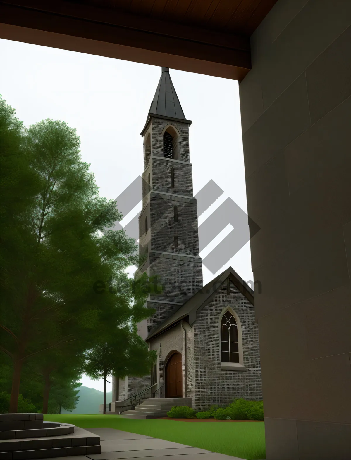 Picture of Old Church Bell Tower under Serene Sky