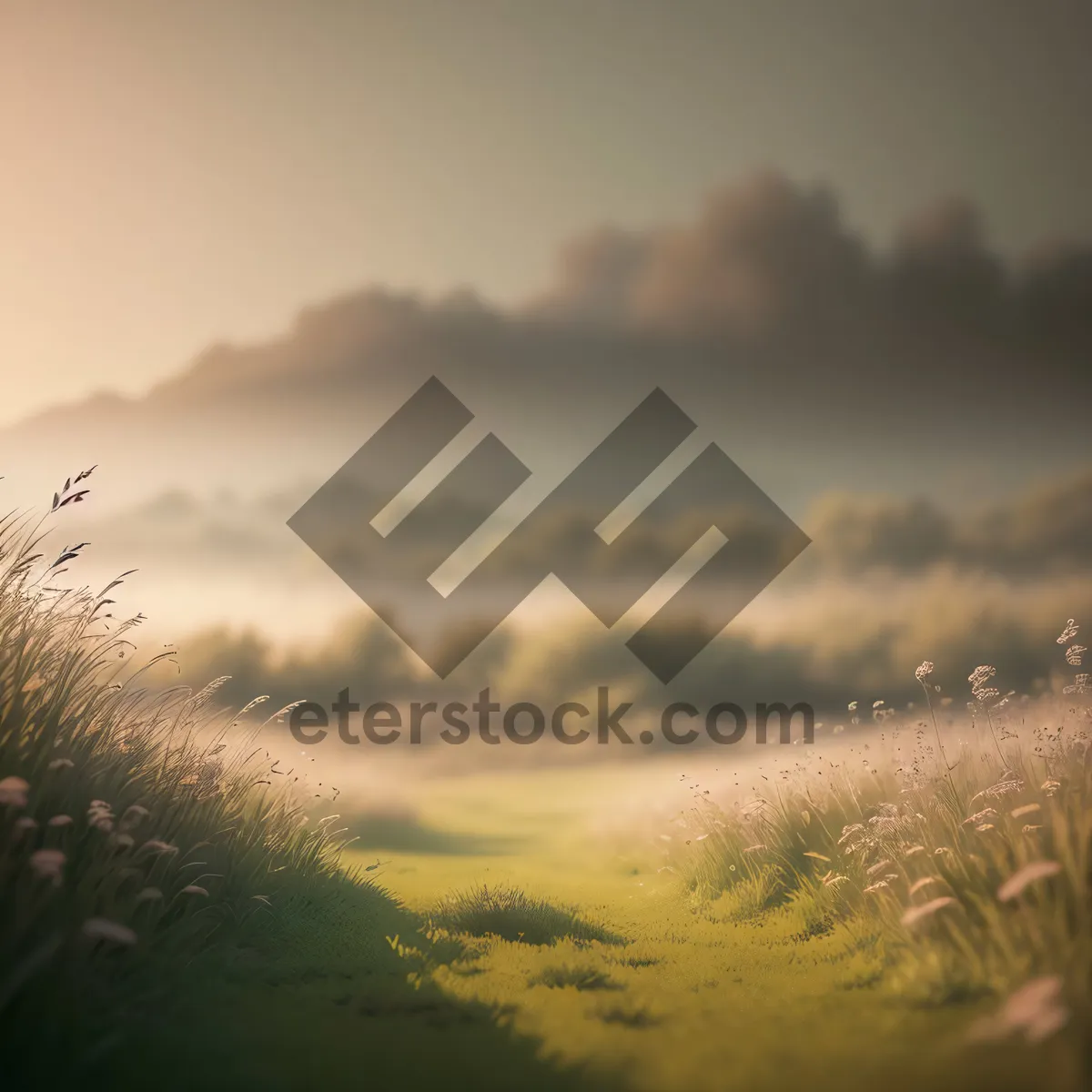 Picture of Golden Sunset over Rural Meadow