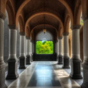 Timeless Majesty: Ancient Cathedral's Ornate Roof and Arched Columns