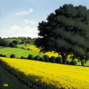 Vibrant Rapeseed Field Under Sunny Sky