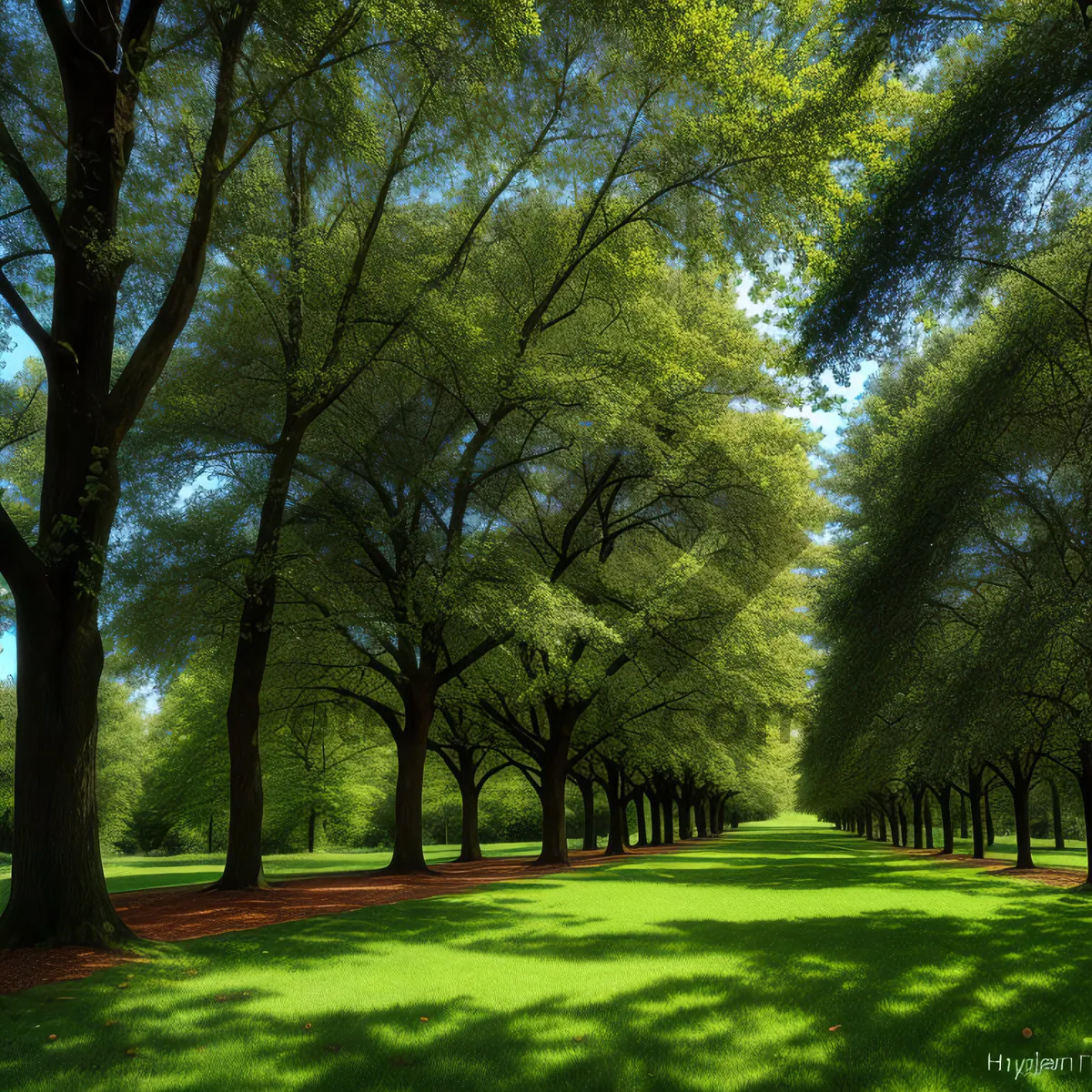 Picture of Idyllic Park Path Surrounded by Lush Foliage