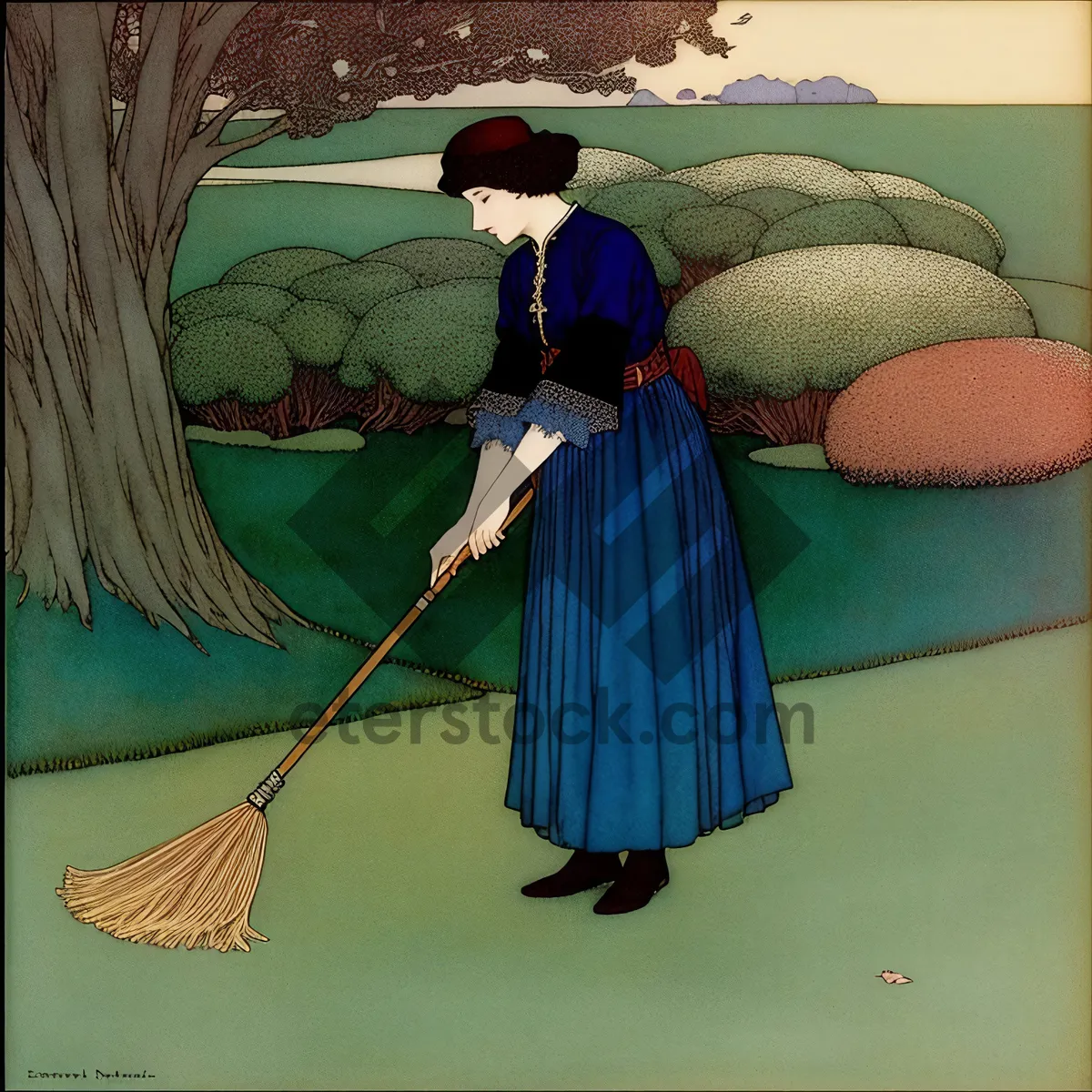 Picture of Man using broom for cleaning