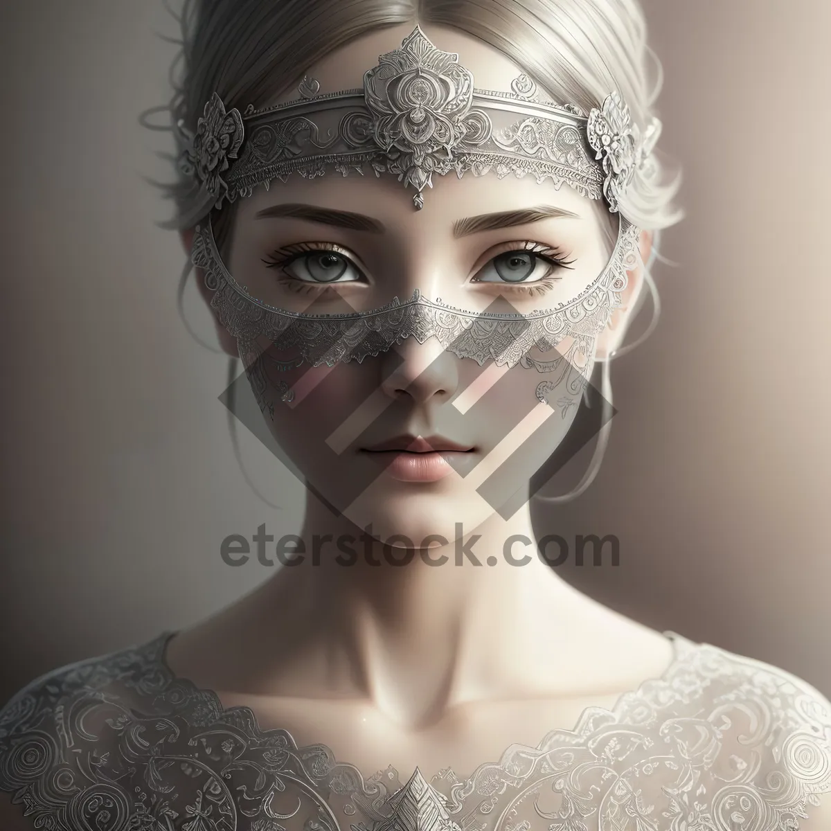 Picture of Stylish Venetian Lady with Mask: Fashionable Masked Portrait