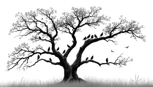 Silhouette of oak tree against sky in forest setting