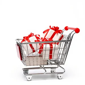 3D Shopping Cart on Metal Wheels at Supermarket