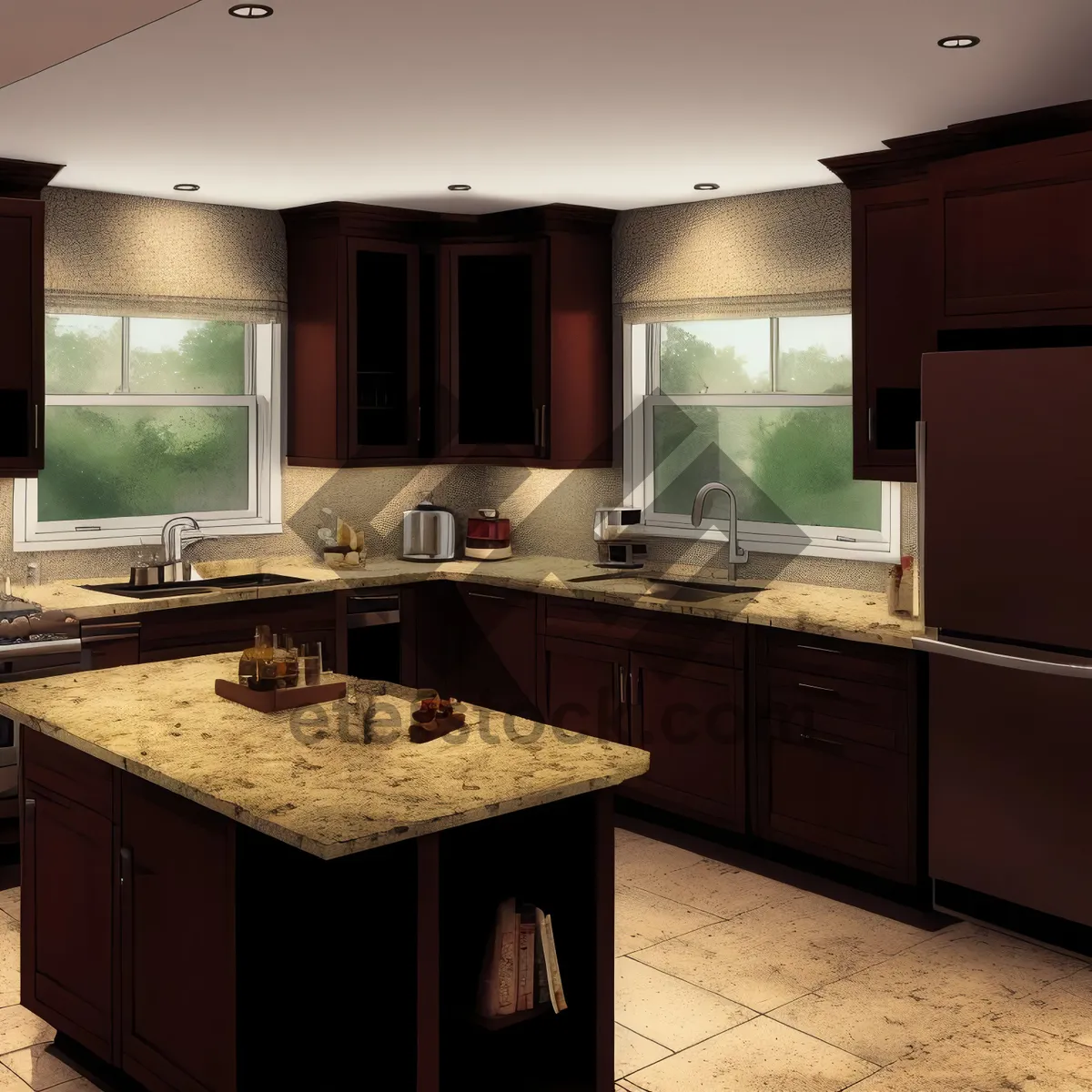 Picture of Modern kitchen interior with luxury furnishings