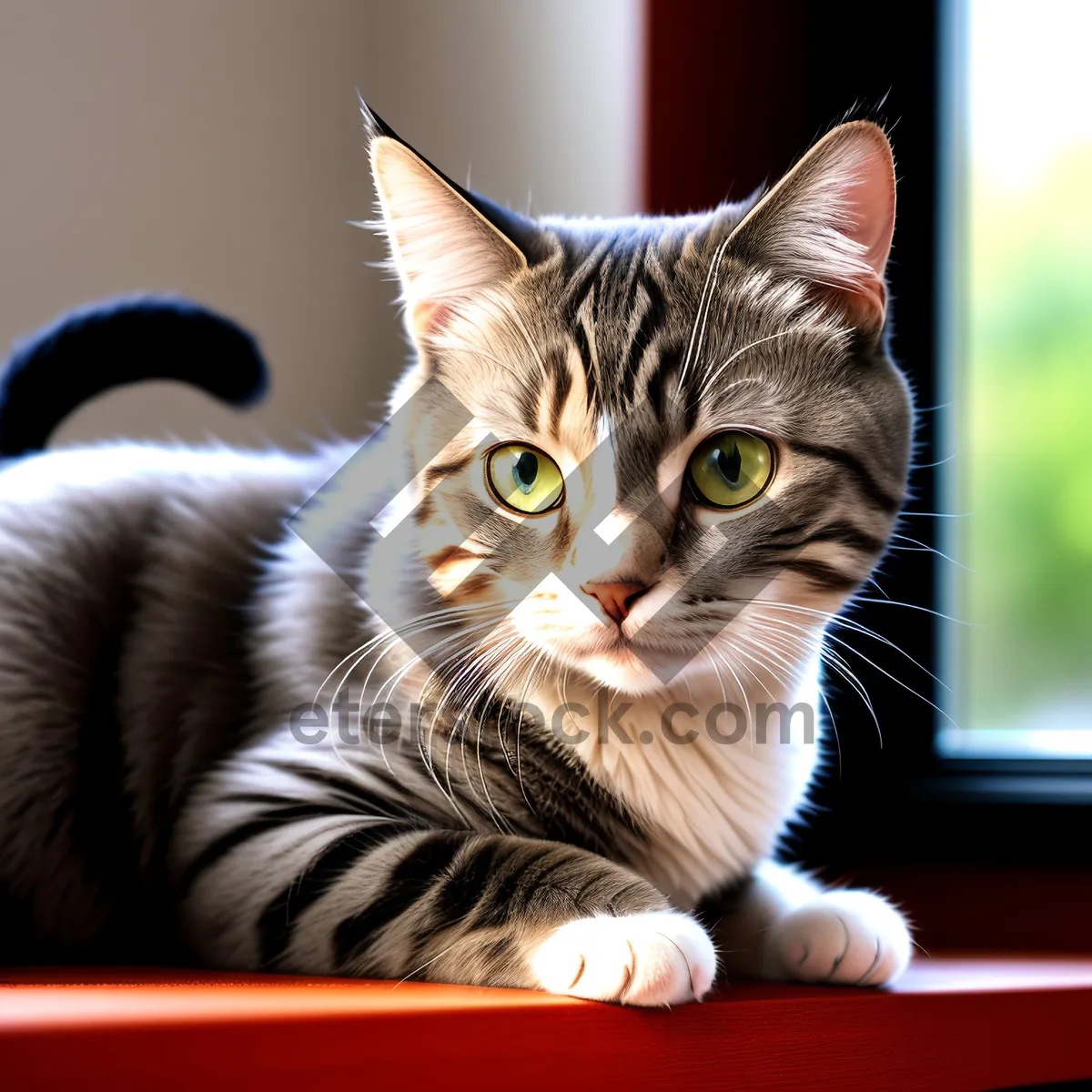 Picture of Curious Gray Tabby Kitten Peering From Windowsill