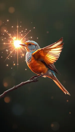 Nighttime Fireworks Display with Majestic Black Bird