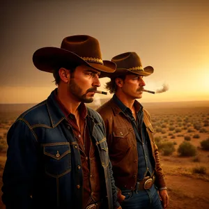 Cowboy man wearing iconic hat and shirt