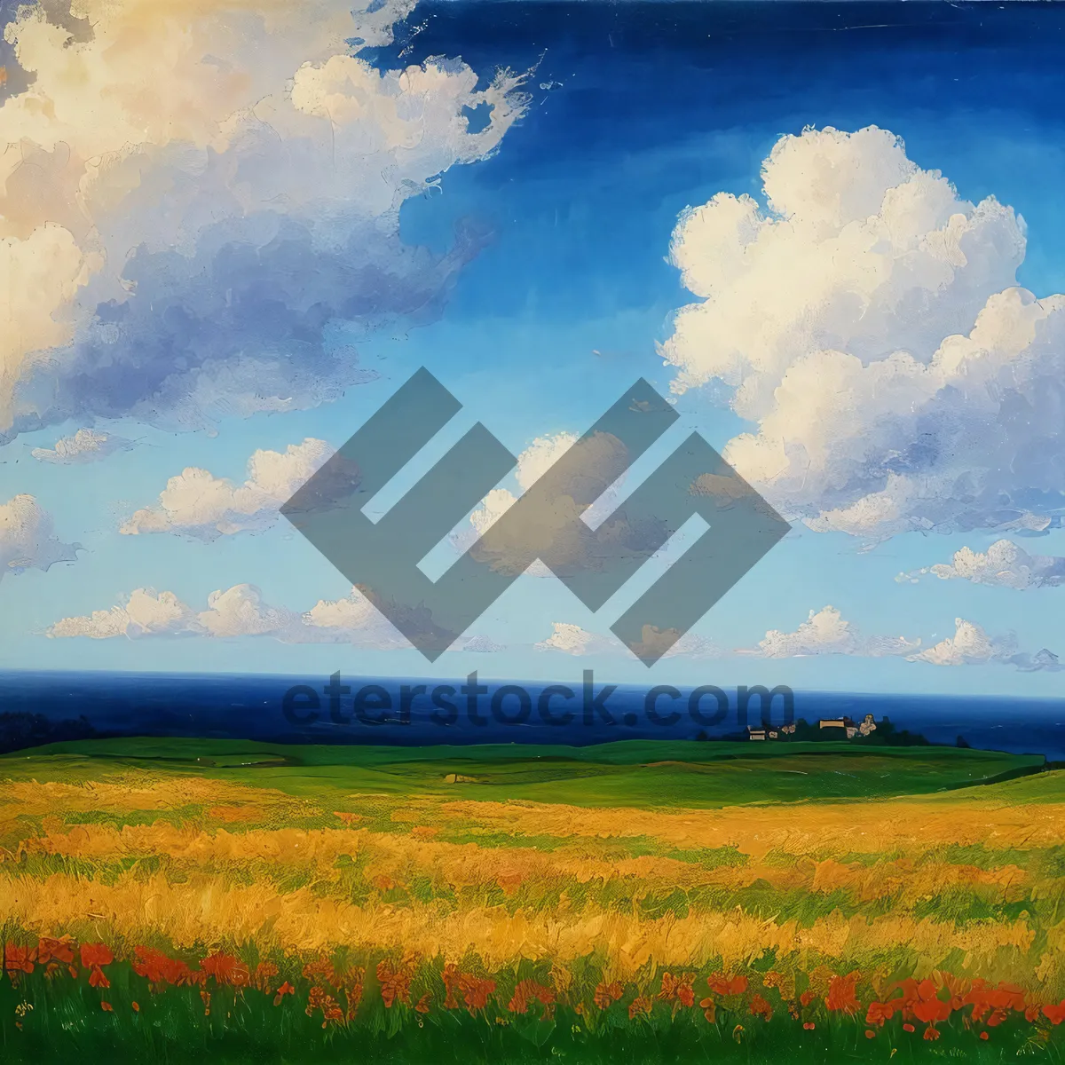 Picture of Vibrant rural landscape with clear skies and lush green fields