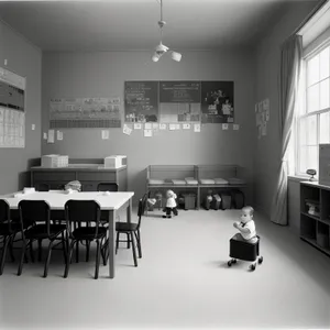 Modern Kitchen with Wood Counter and Lamp