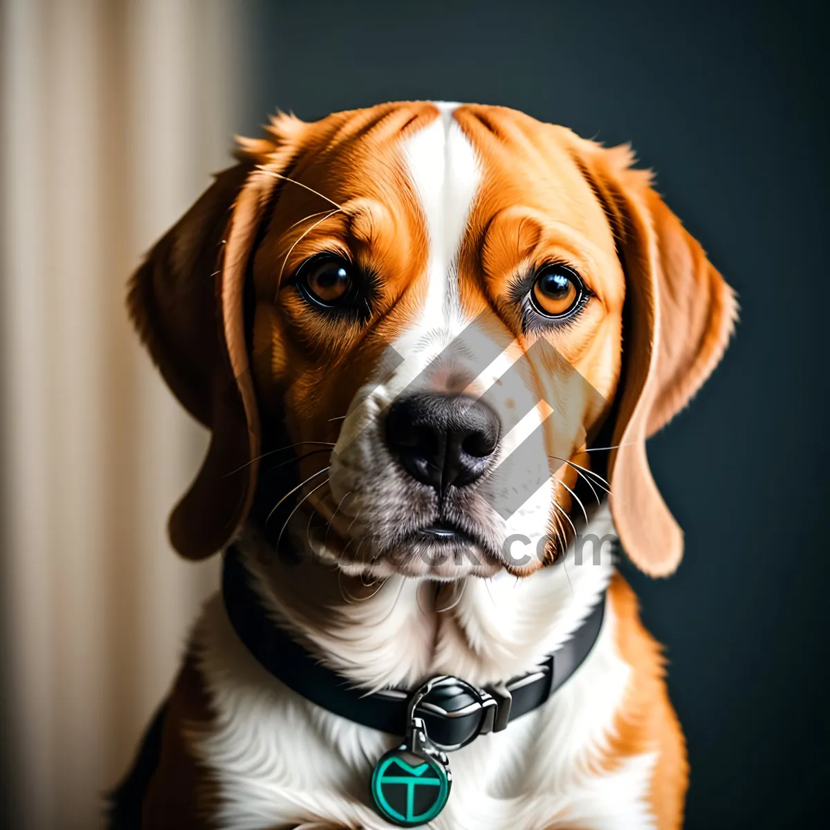 Picture of Cute Beagle Puppy in Studio Portrait With Brown Collar