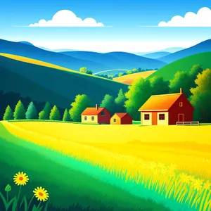 Serene Sunset Over Grassy Hill and Meadow
