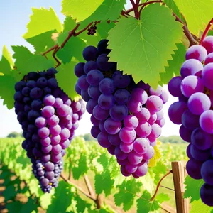 Juicy Purple Harvest: Vineyard's Bountiful Grape Cluster
