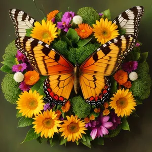 Vibrant Sunflower Garden Blossom with Peacock Butterfly