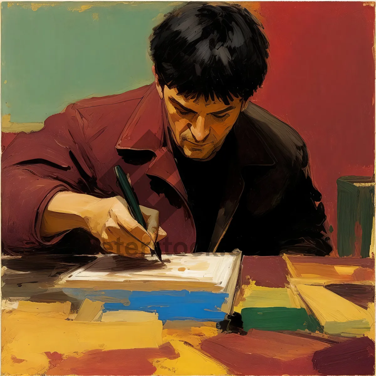 Picture of Professional Businessman Working at Office Desk with Laptop