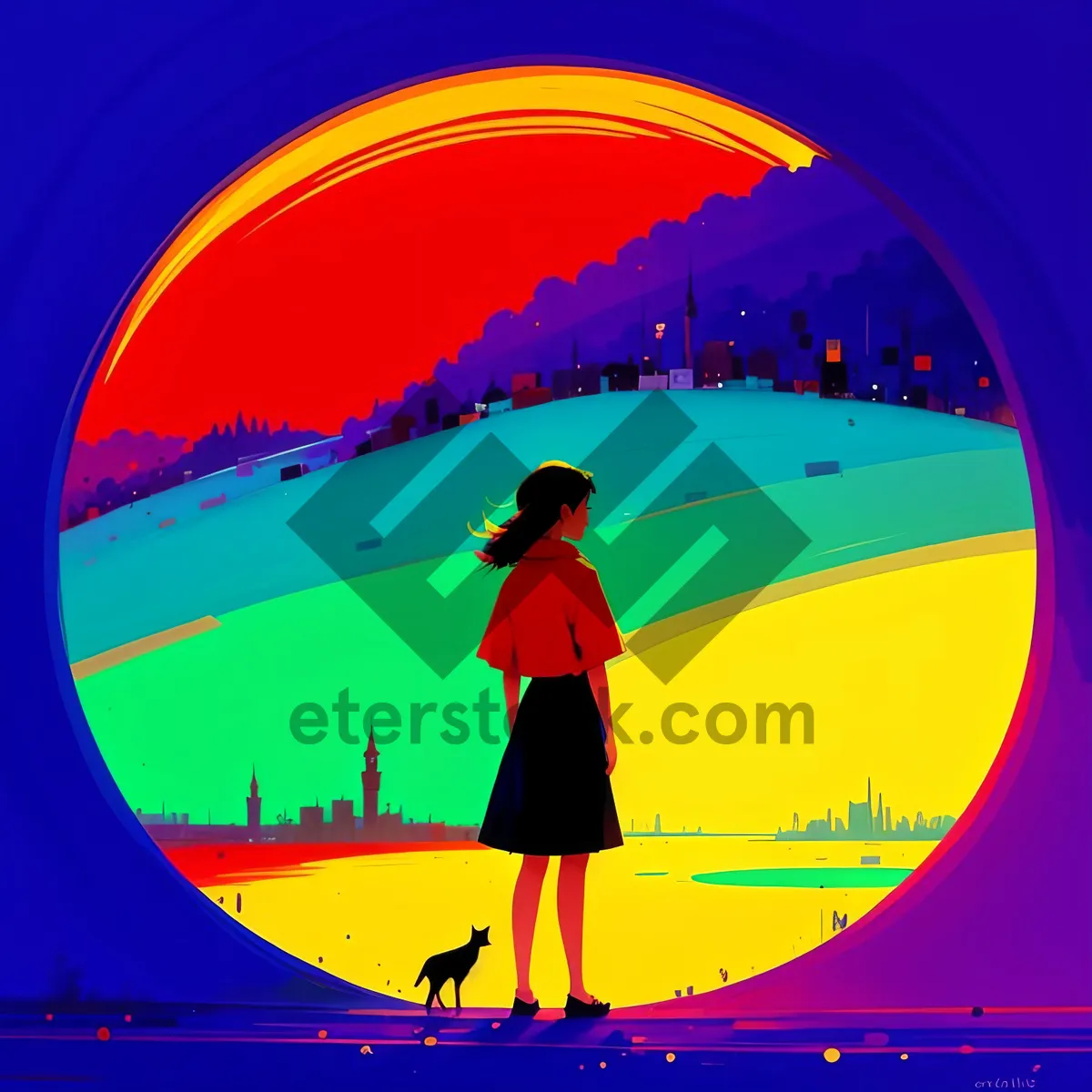 Picture of Orange Moon Silhouette on Display Screen: Creative Design Background