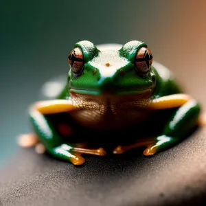 Bulging eyed tree frog peeping from tree