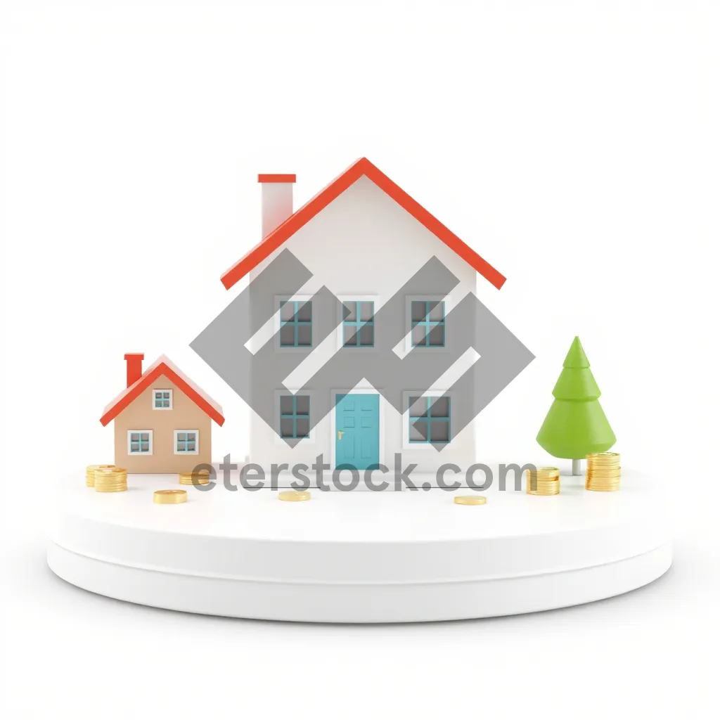 Picture of Real estate icon set with chimney bungalow symbol.