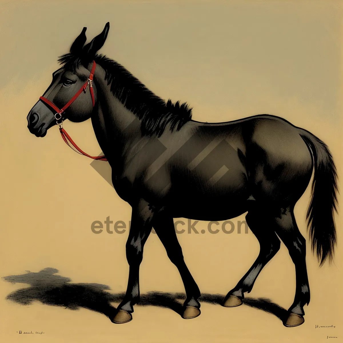 Picture of Thoroughbred stallion in brown halter grazing