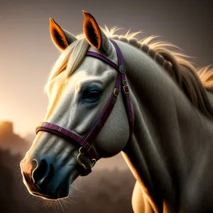 Brown Thoroughbred Stallion with Bridle and Mane