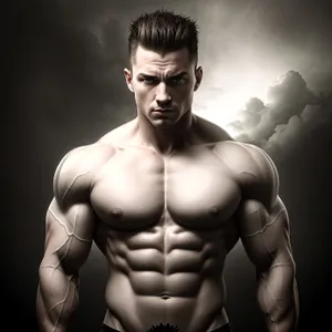 Muscular Male Model Flexing Biceps - Fitness Portrait