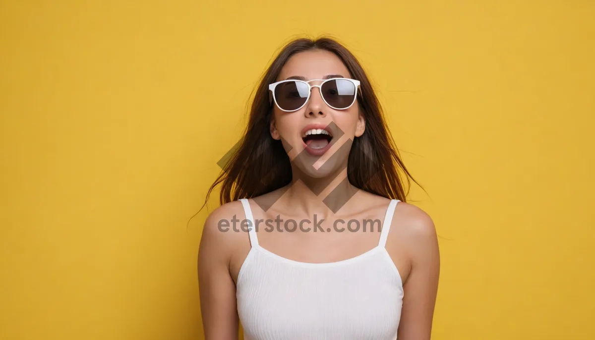 Picture of Smiling Fashion Model in Sunglasses Pose Portrait