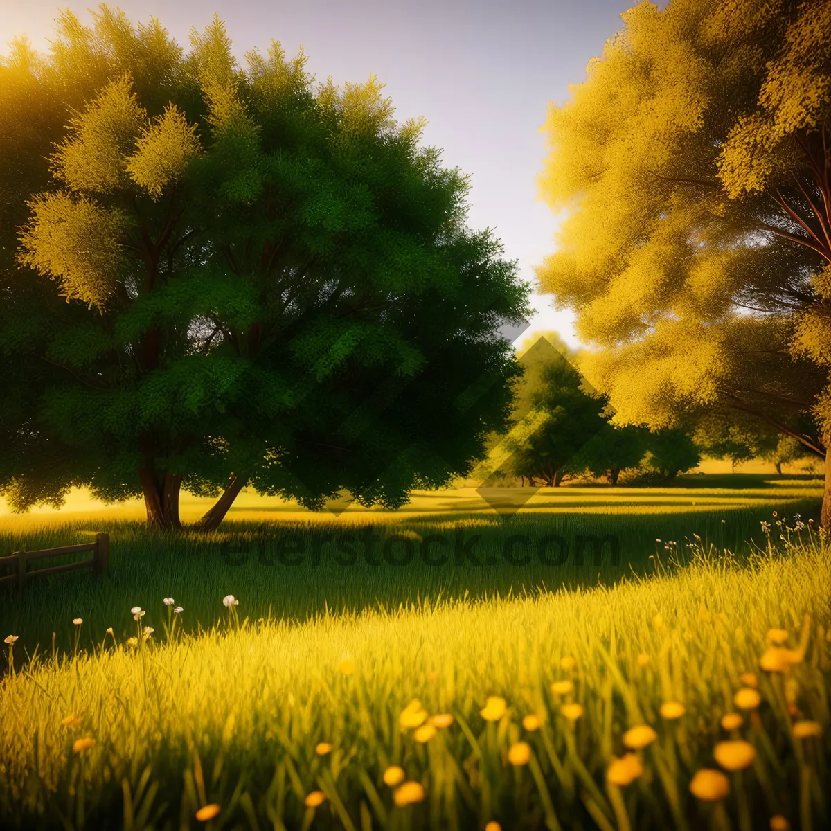 Picture of Vibrant Rapeseed Field Under Clear Sky