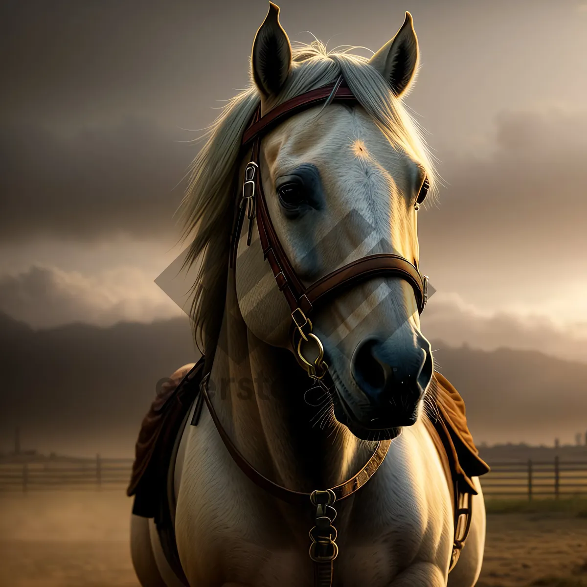 Picture of Majestic Brown Stallion Harness in Meadow