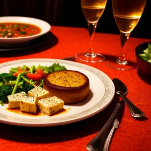 Gourmet Plate with Wine, Delicious Dish and Nutritious Ingredients