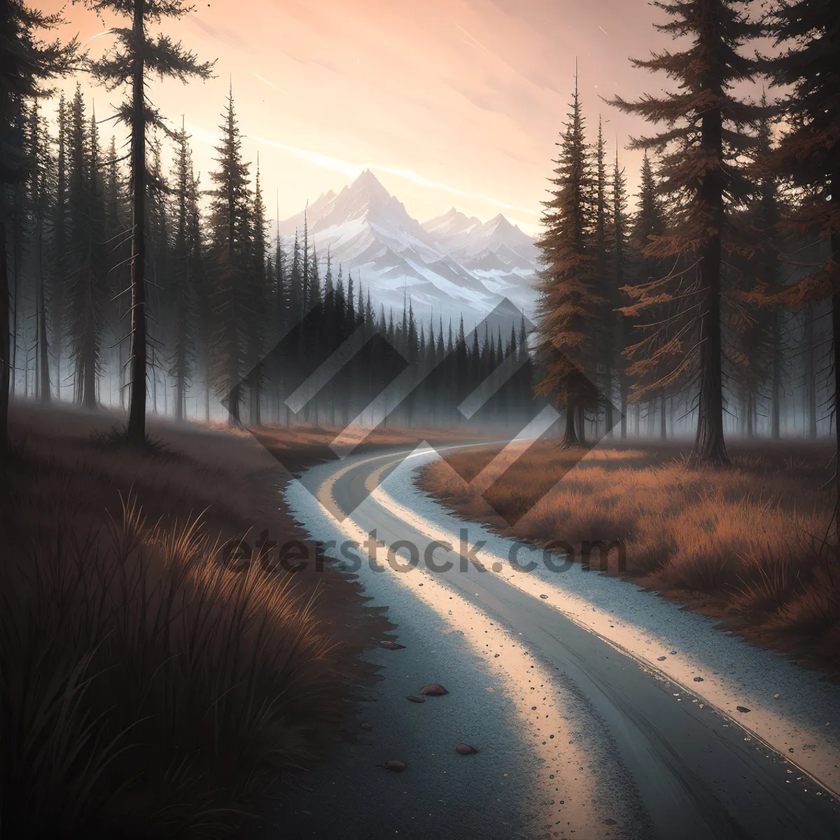 Picture of Winter Wonderland Road through Mountainous Forestscape